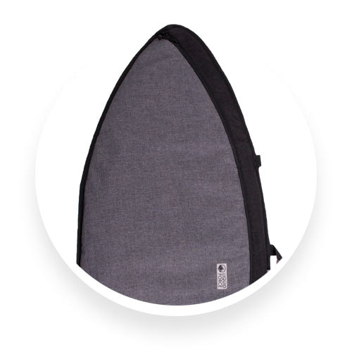 Top view of gray Liquid Force board bag with black trim and subtle woven texture.