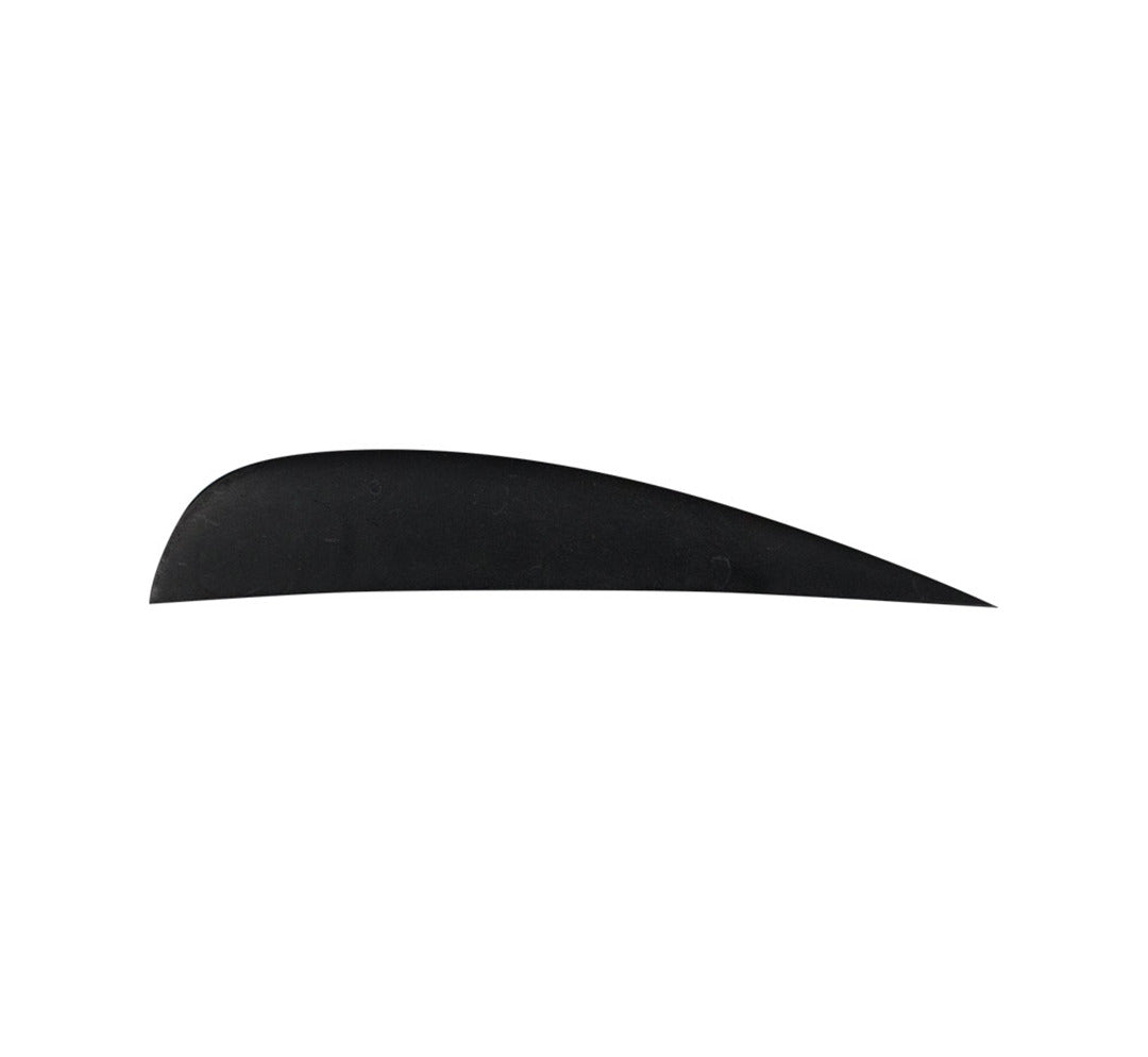 Sleek black LBC Fin 10-24, curved wakeboard fin for added traction on white surface.