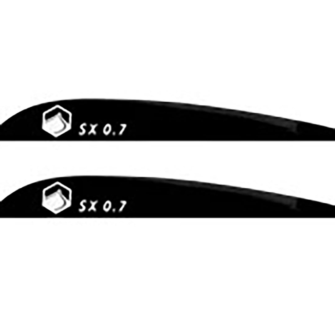 Close-up of two SX 0.7 Fin (Pair) pens with a hexagonal hardware logo.