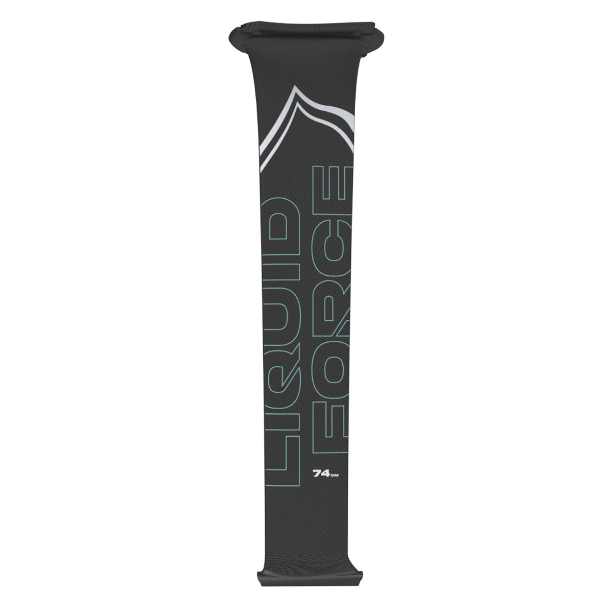 Black carbon hydrofoil mast with white and teal branding.