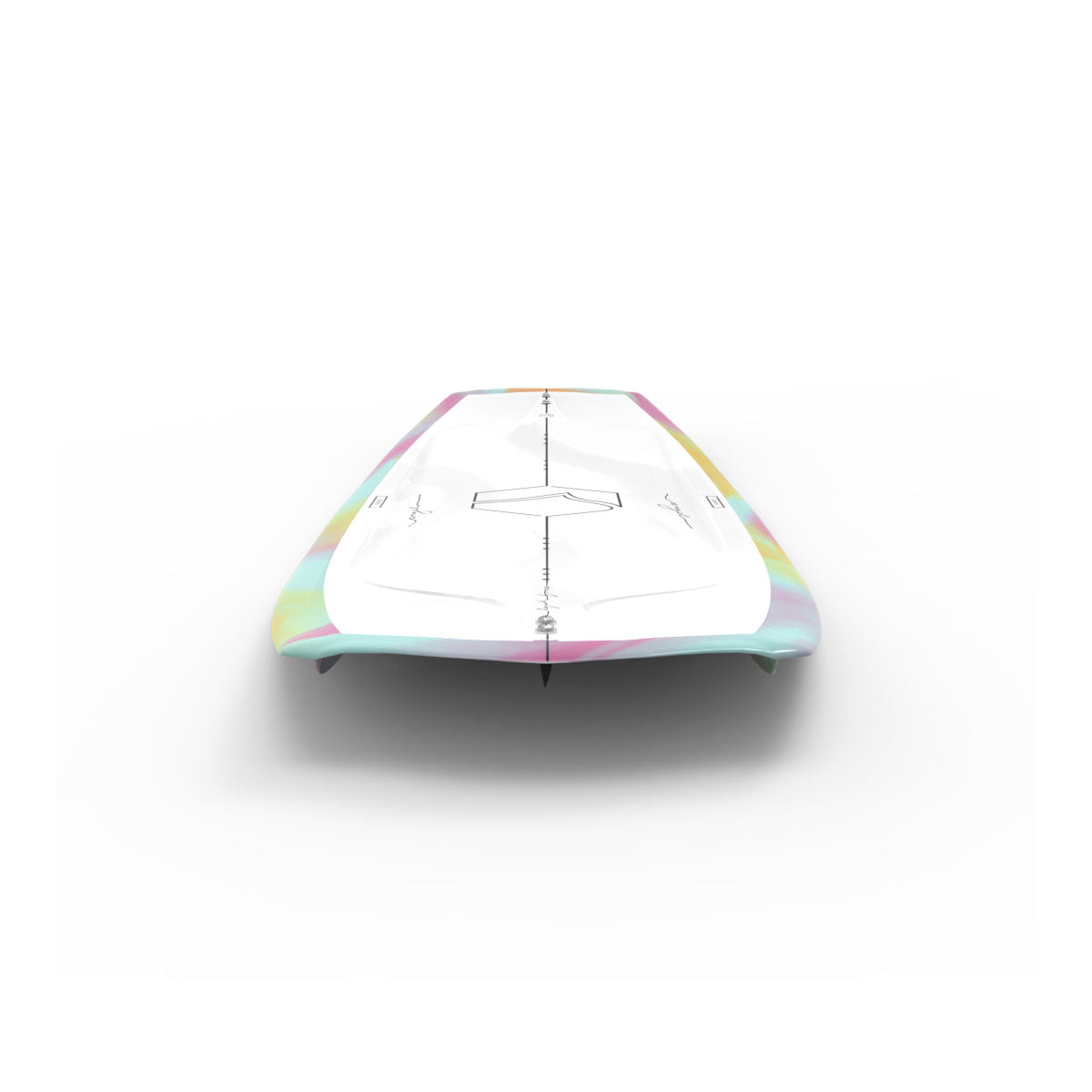 Front view of wakeboard with a pastel edge and white top, shown on a pristine white background.