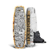 Top and bottom view of Apex FS wakeboards with artwork, grey boots in a Park Wakeboard Package.