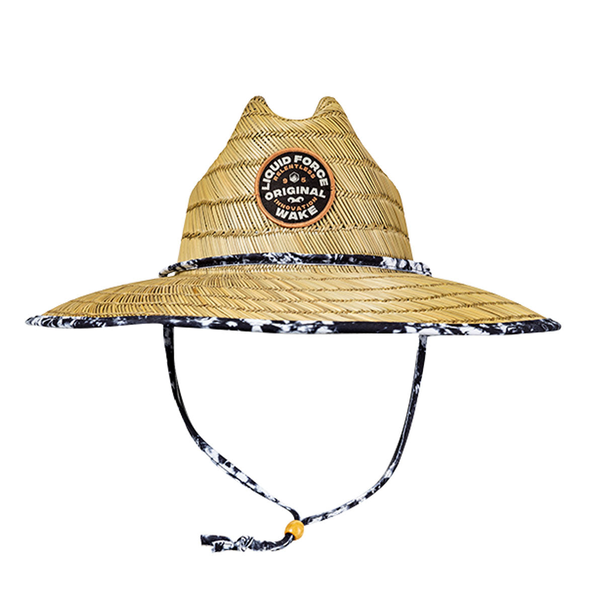 Lifeguard straw hat with chin strap and Original Wake patch.