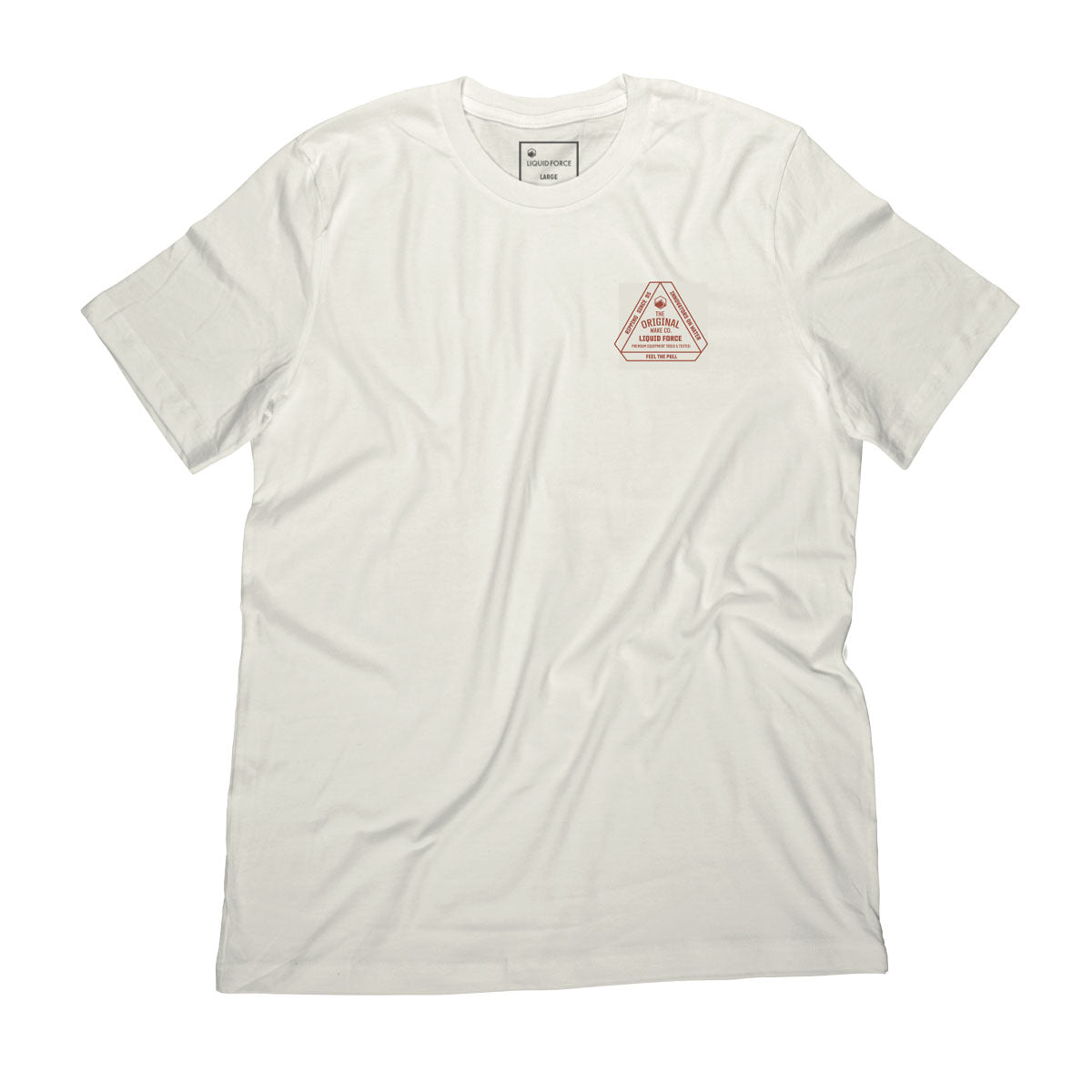 Since 95 Tee, white with a small red geometric design on the left.