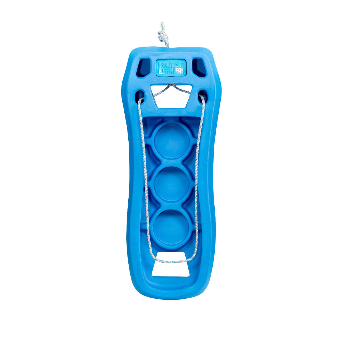 Rear view of liquid force boat defender in Blue, includes rope to secure product and made of EVA injected foam.