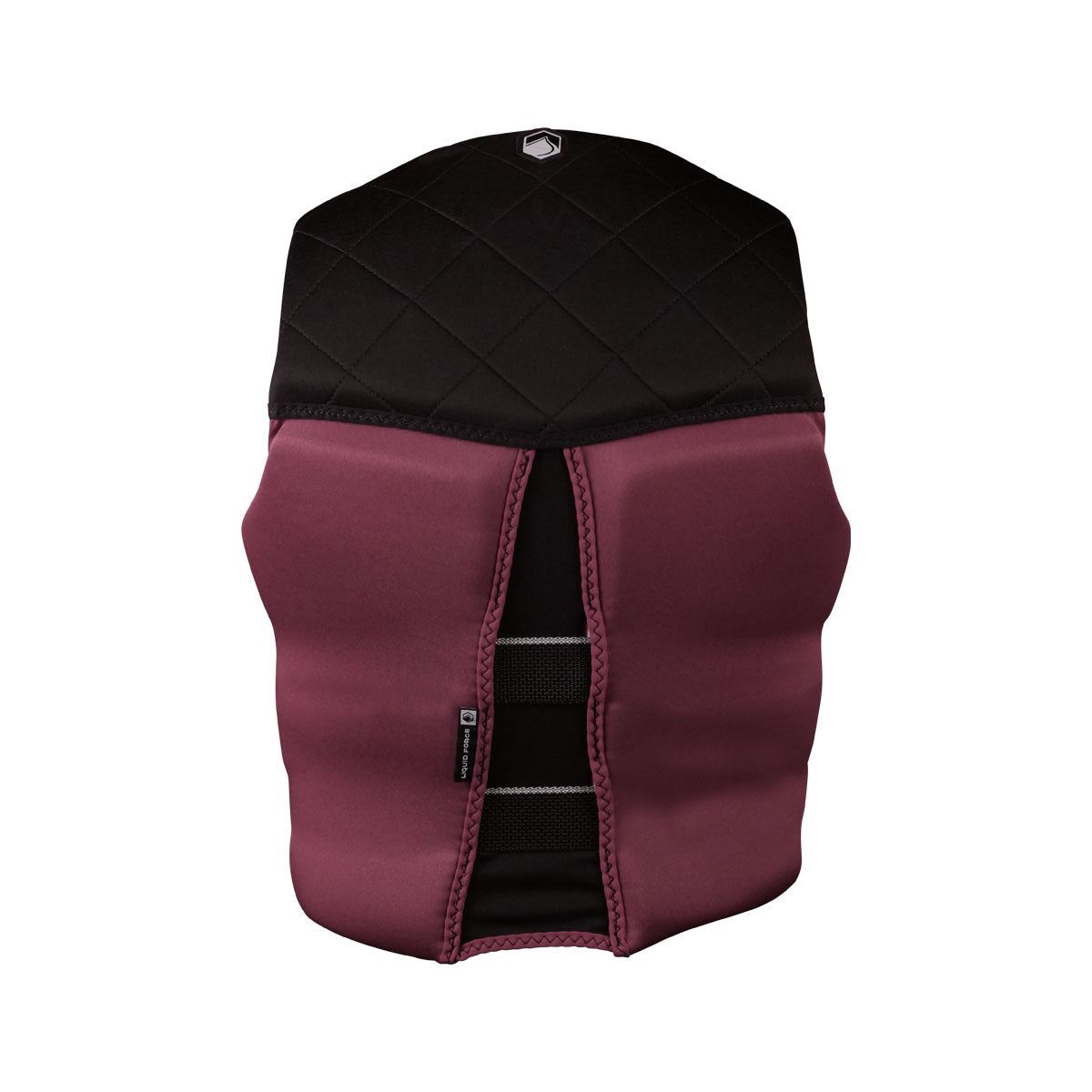 Rear view of Two-tone maroon/black Womens Diva Heritage CGA Life Jacket with quilted top.