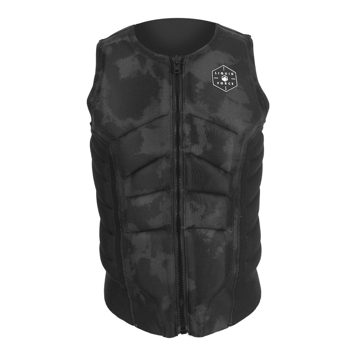 Front view of Ghost Comp vest, front zipper, hexagonal chest logo.