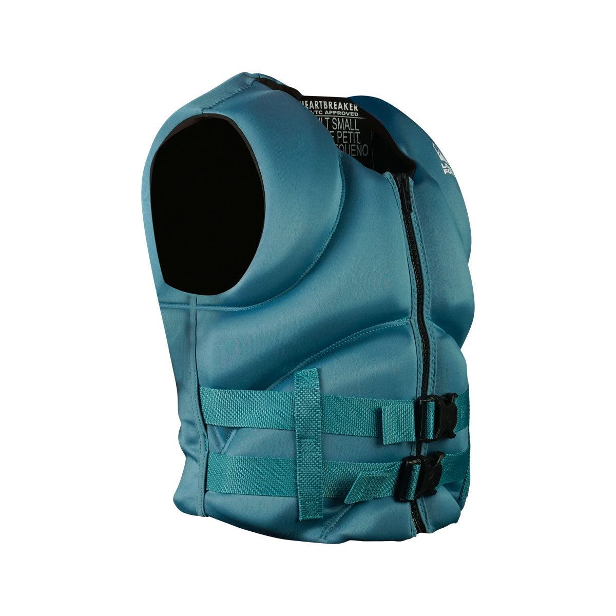 Front view of Womens Heartbreaker CGA in teal with front zip and adjustable buckle straps.