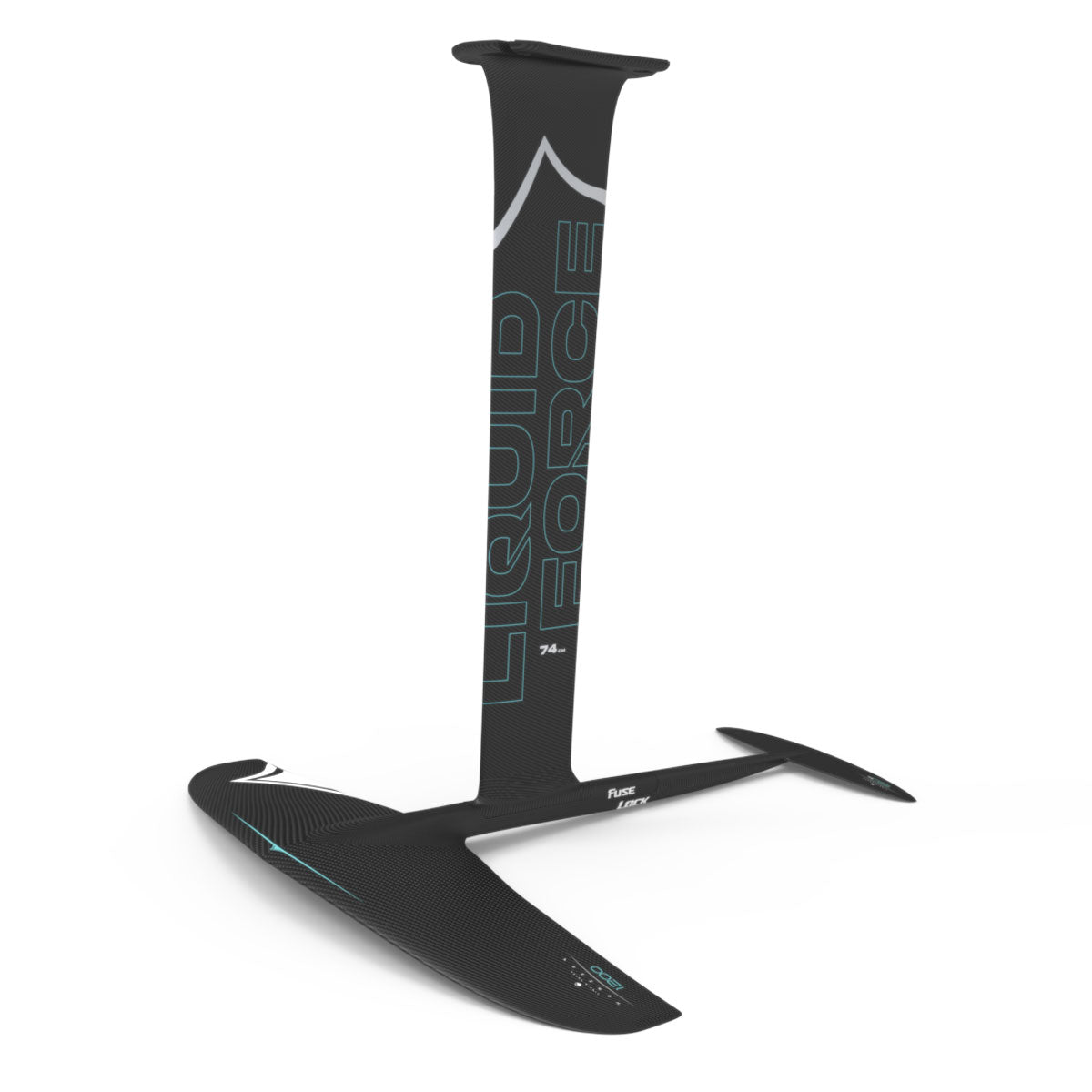 Liquid Force black Carbon Horizon 1200 FuseLock hydrofoil kit with white and teal accents.
