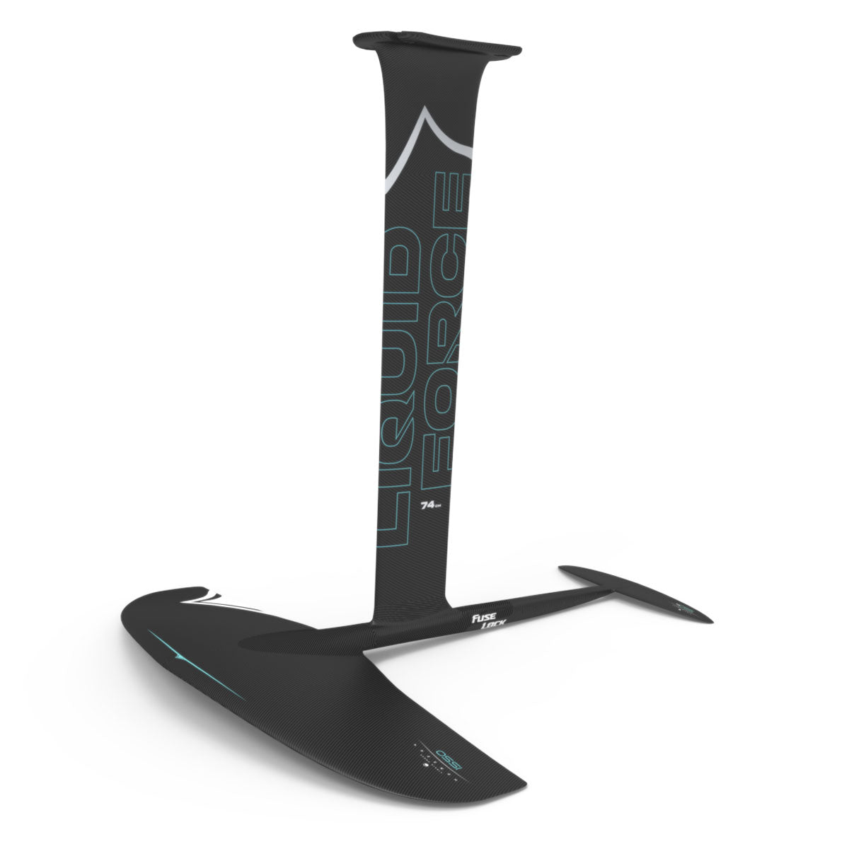 Liquid Force black Carbon Horizon 1550 FuseLock hydrofoil kit with white and teal accents.
