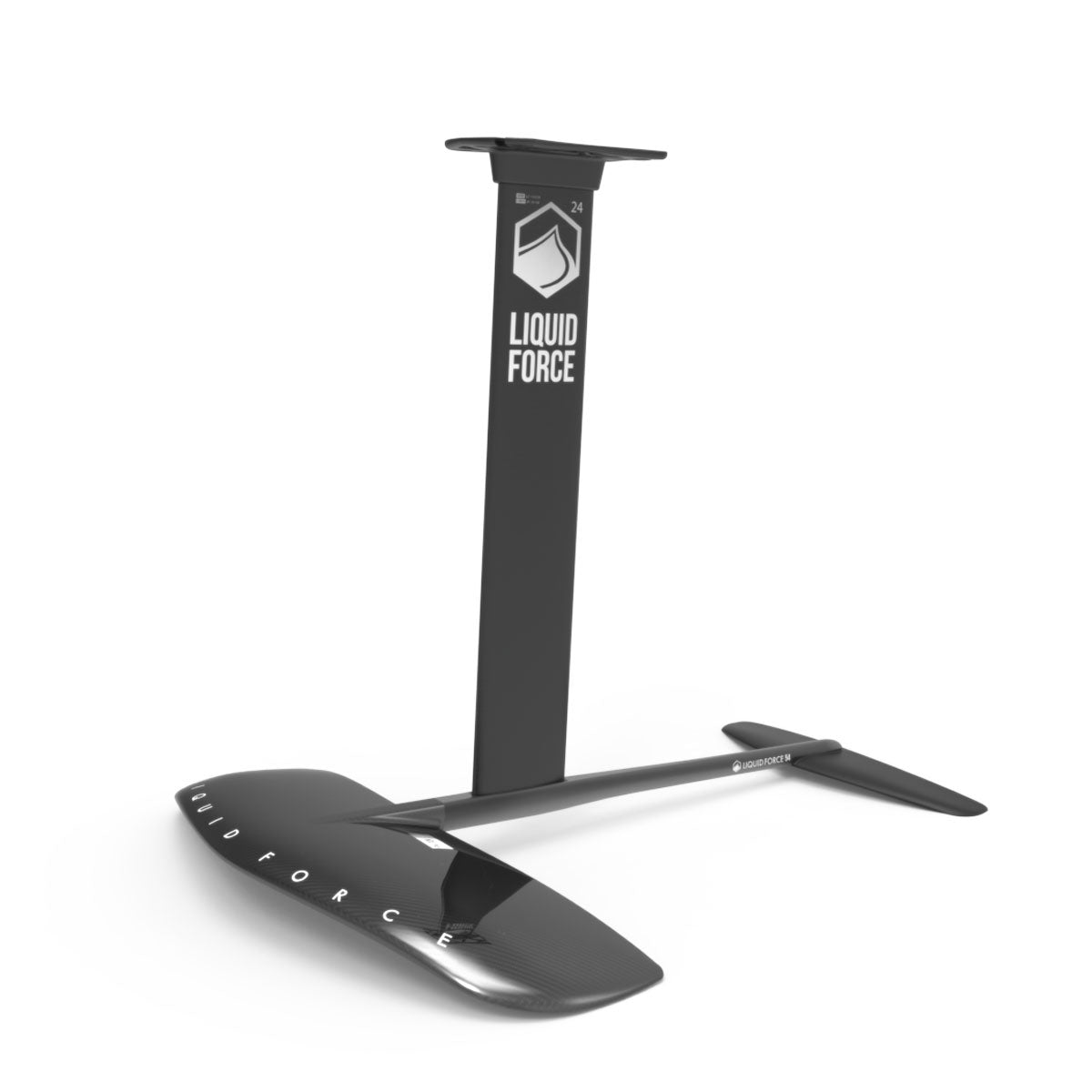 Launch 120 foil set with large fin and stabilizer in black with white accents.