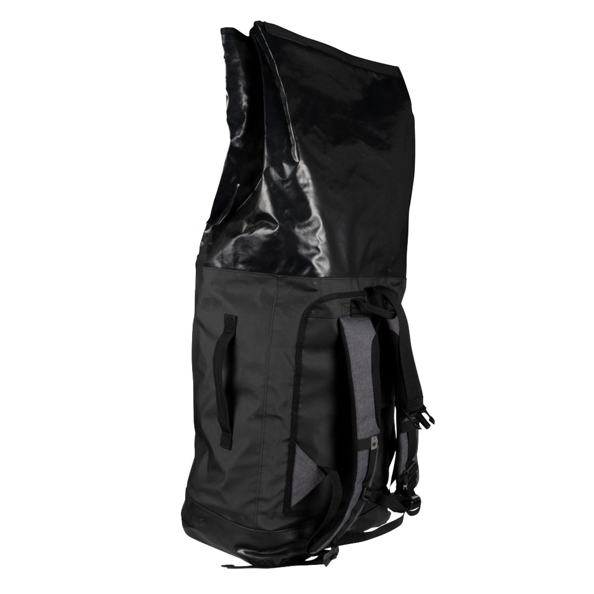 Large black Load Out Waterproof Gear Pack with top flap and multiple straps.