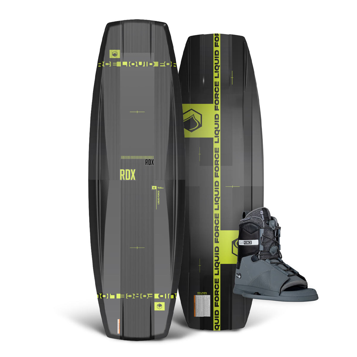 RDX w/ Transit 6R wakeboard: Gray &amp; black with green accents in the Boat Wakeboard Package.