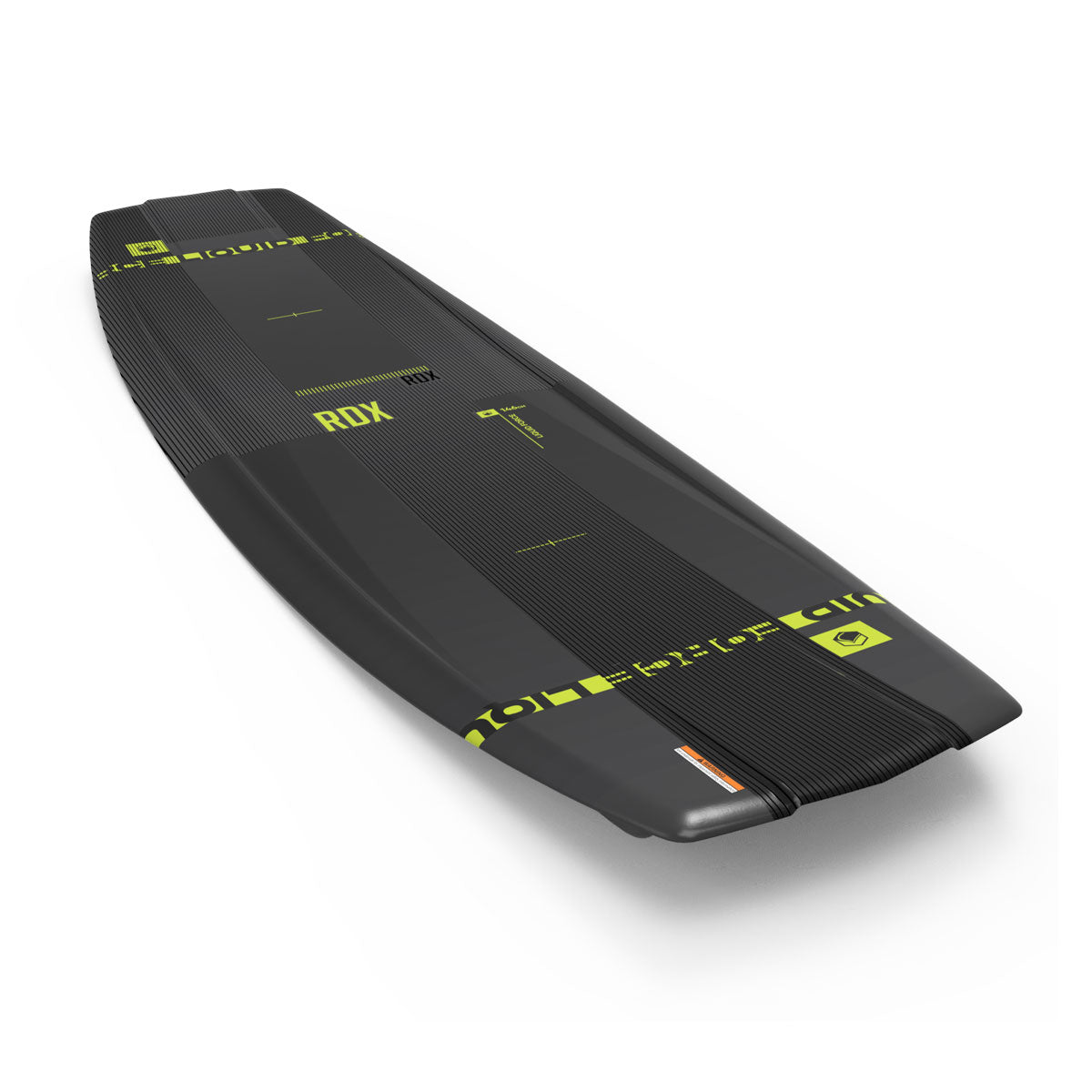 Top and bottom view of black RDX wakeboards with green accents, featuring Liquid Force branding.