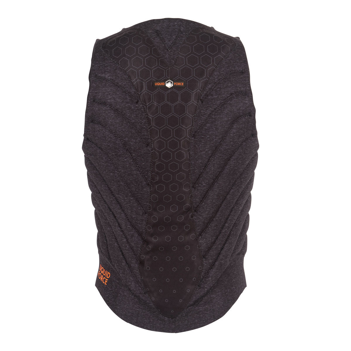 Rear view of Spector Comp vest with honeycomb pattern and Liquid Force logo.