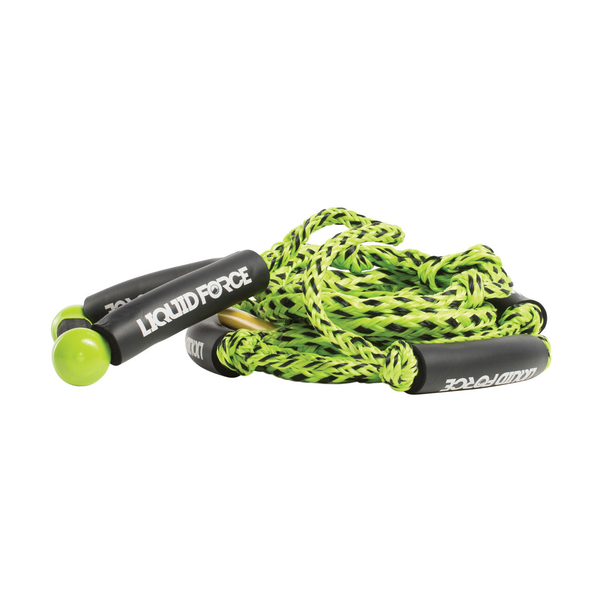 Surf 8 Knotted rope and handle combo, green and black wakesurf rope and handle.