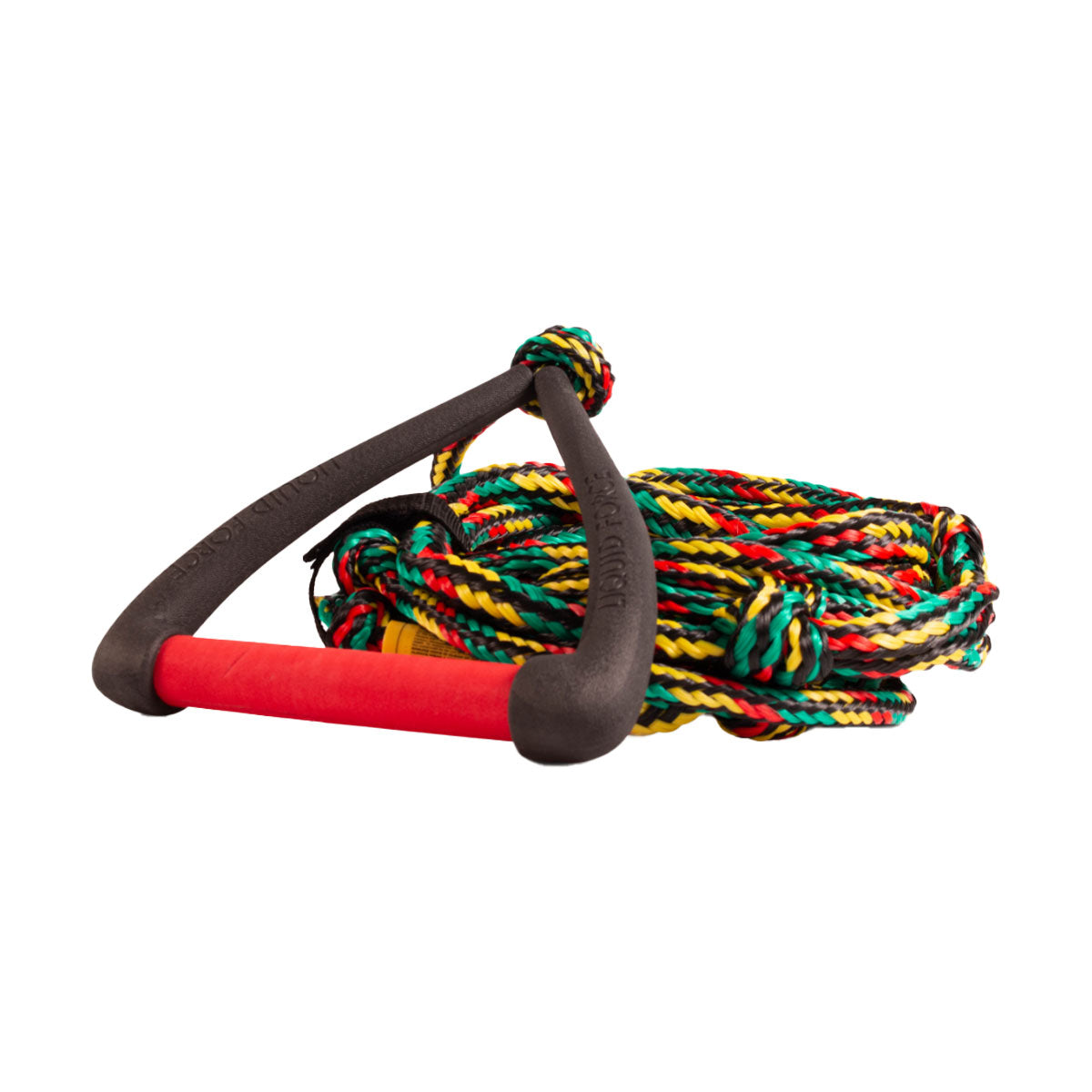 Surf 9 DLX Combo with a red grip, coiled mainline with rasta (red, yellow, green, and black) colors against a white background.