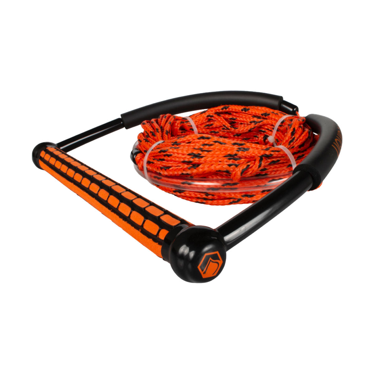 Orange and Black Wakeboard TR9 Rope and Handle Combo coiled neatly against a white background.