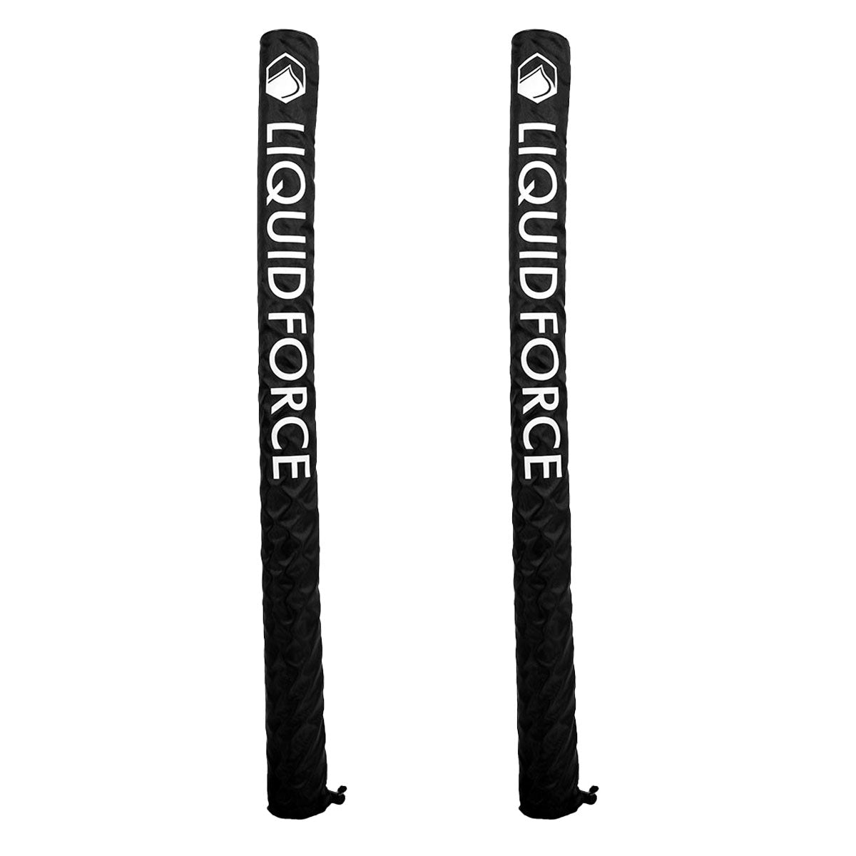 Two black Deluxe Padded Trailer Guides with LIQUID FORCE in white branding, used for docking boats on a trailer.