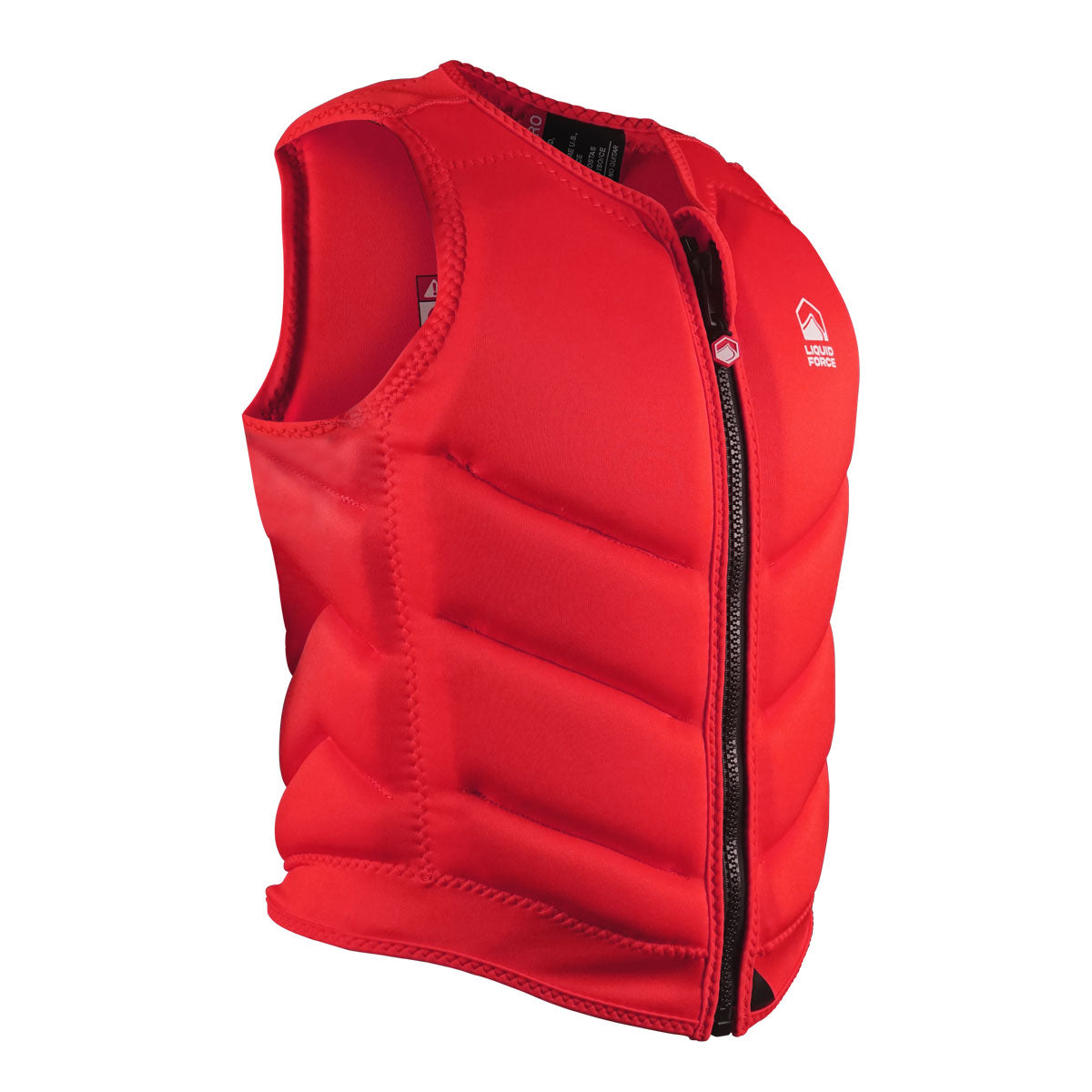 Front angled view of Womens Core Comp vest with front zipper and logo on left chest.