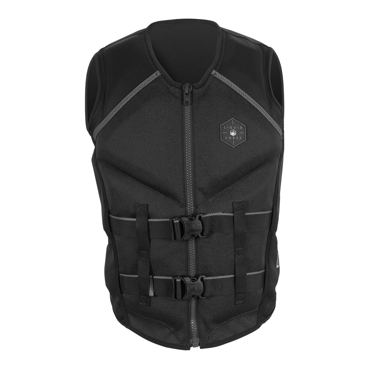 Front view of Watson CGA life jacket with front zipper and adjustable belt straps for safety.
