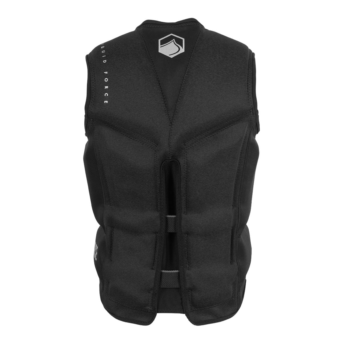 Rear view of Black zipless padded top with back panel design and Watson CGA logo at the top.