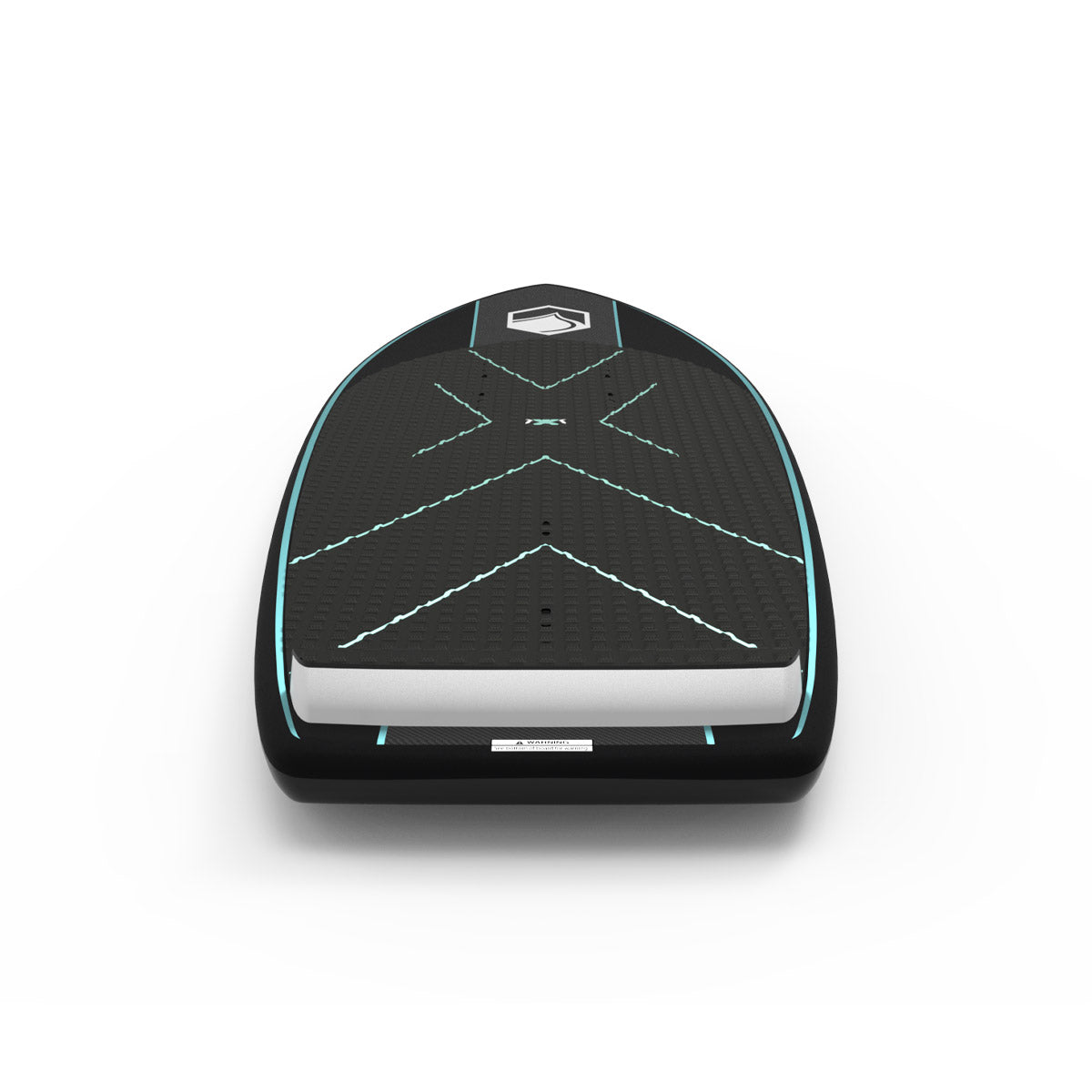 Foil board with black with teal accents, top view on a white background.
