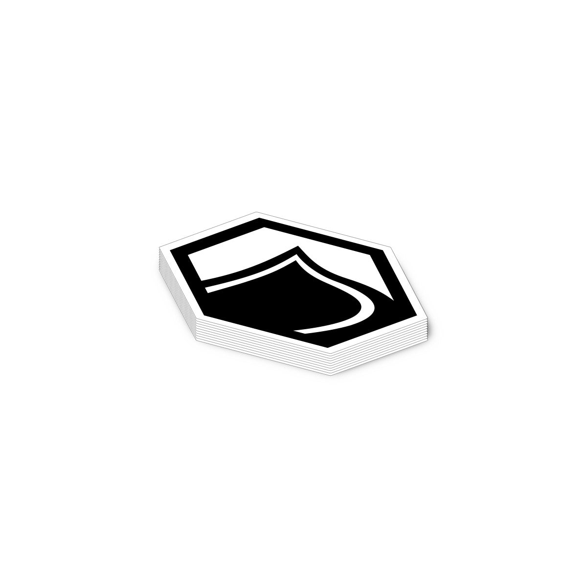 Black geometric hex shaped liquid force logo sticker on a white background