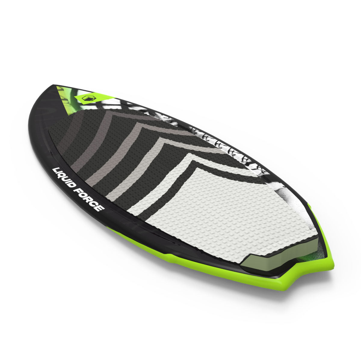 Angled view of the Ace board showing textured traction pad and green edge details.
