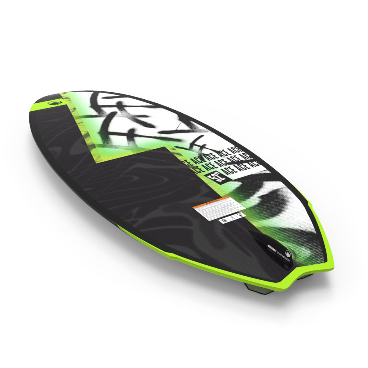 Bottom view of the Ace board featuring graffiti-style black and green graphic design.