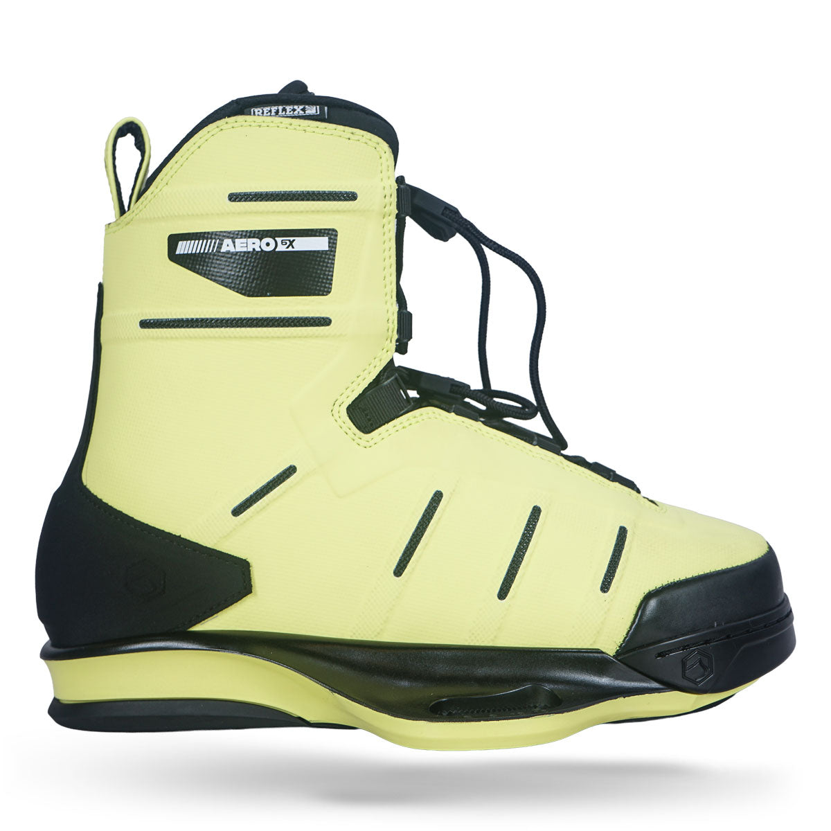 Side view of AERO 6X binding in atomic with black accents and lace-up design.