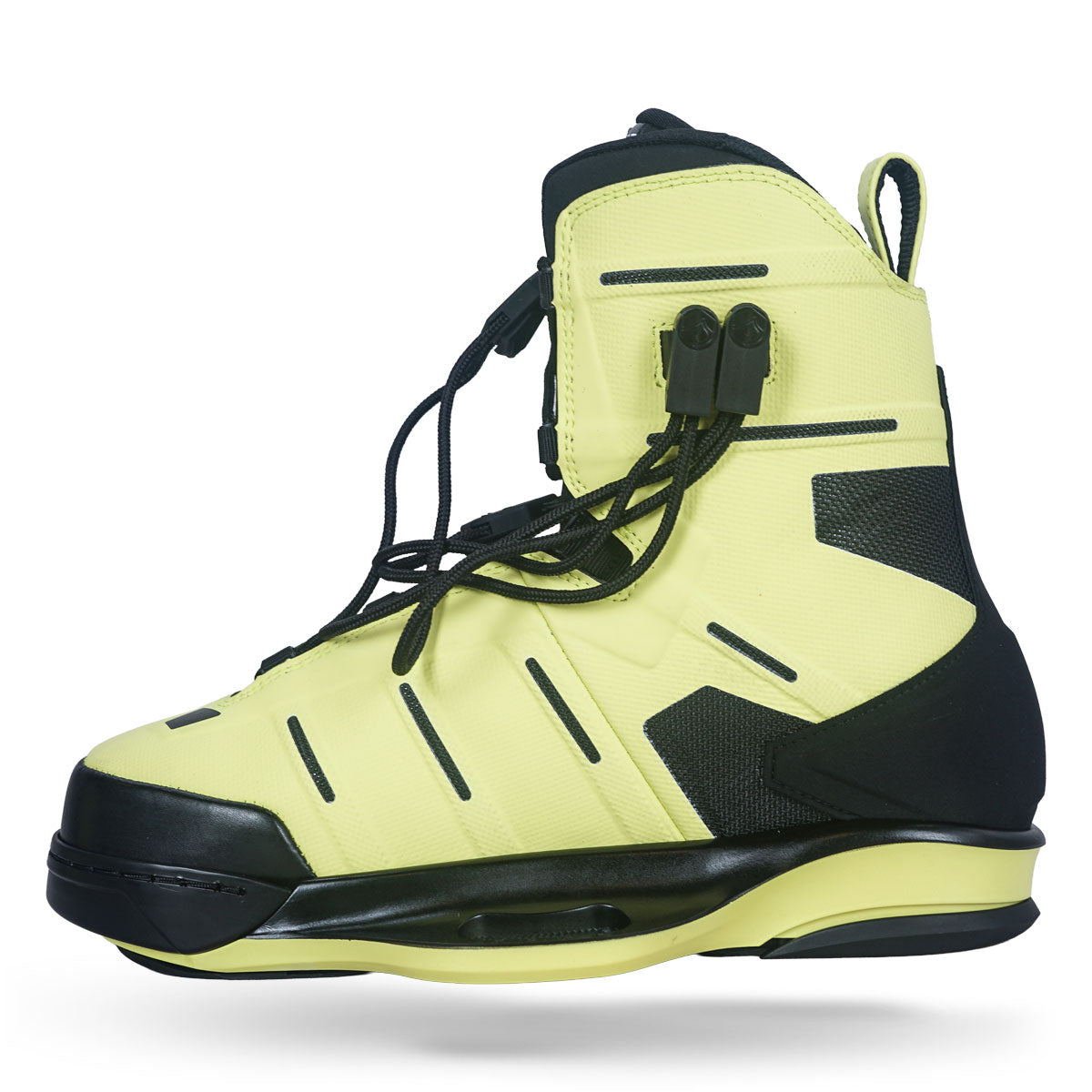Opposite side view of AERO 6X binding in atomic with black accents and laces.