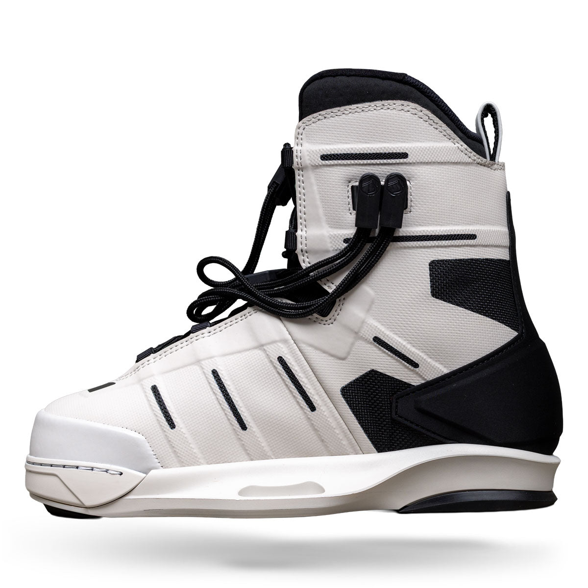 Opposite side view of AERO 6X binding in white with black accents and laces.