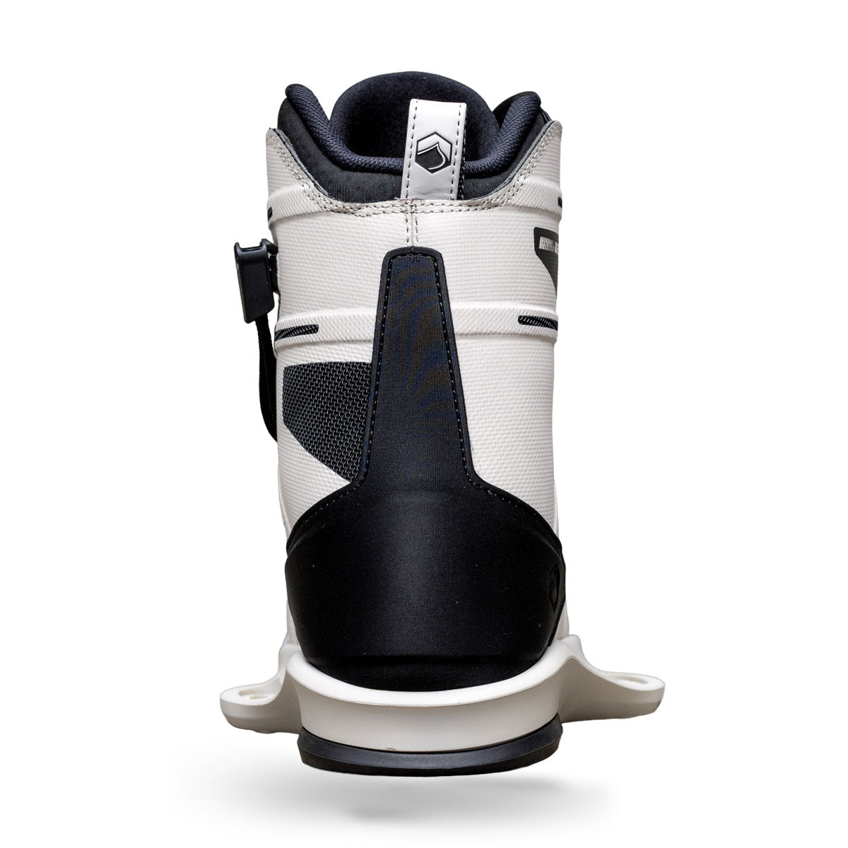 Back view of AERO 6X binding in white with black accents on heel panel.