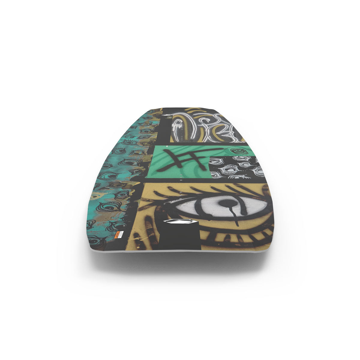 Rear view of Apex wakeboard with large eye and graffiti-style art.