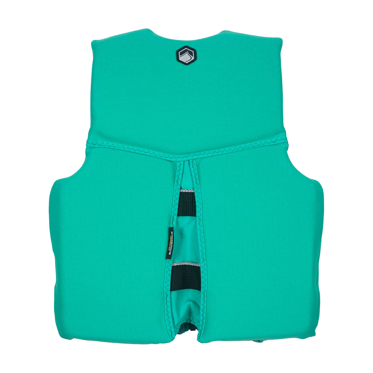 Front view of Lanai Youth CGA vest in teal with zipper and dual black buckles.