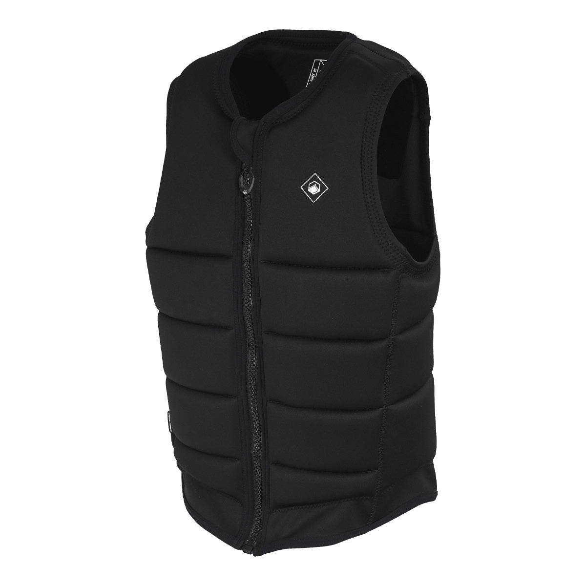 Opposite angled front view of the Code Comp Vest in black with white chest logo.