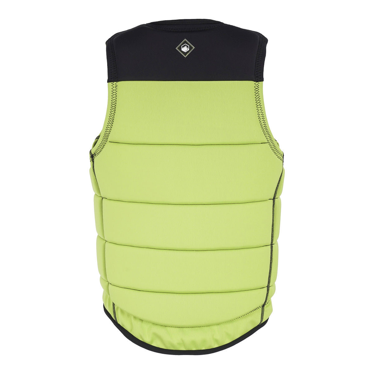 Back view of the Mod Comp Vest in neon green with black upper panel and LF logo at the neck.
