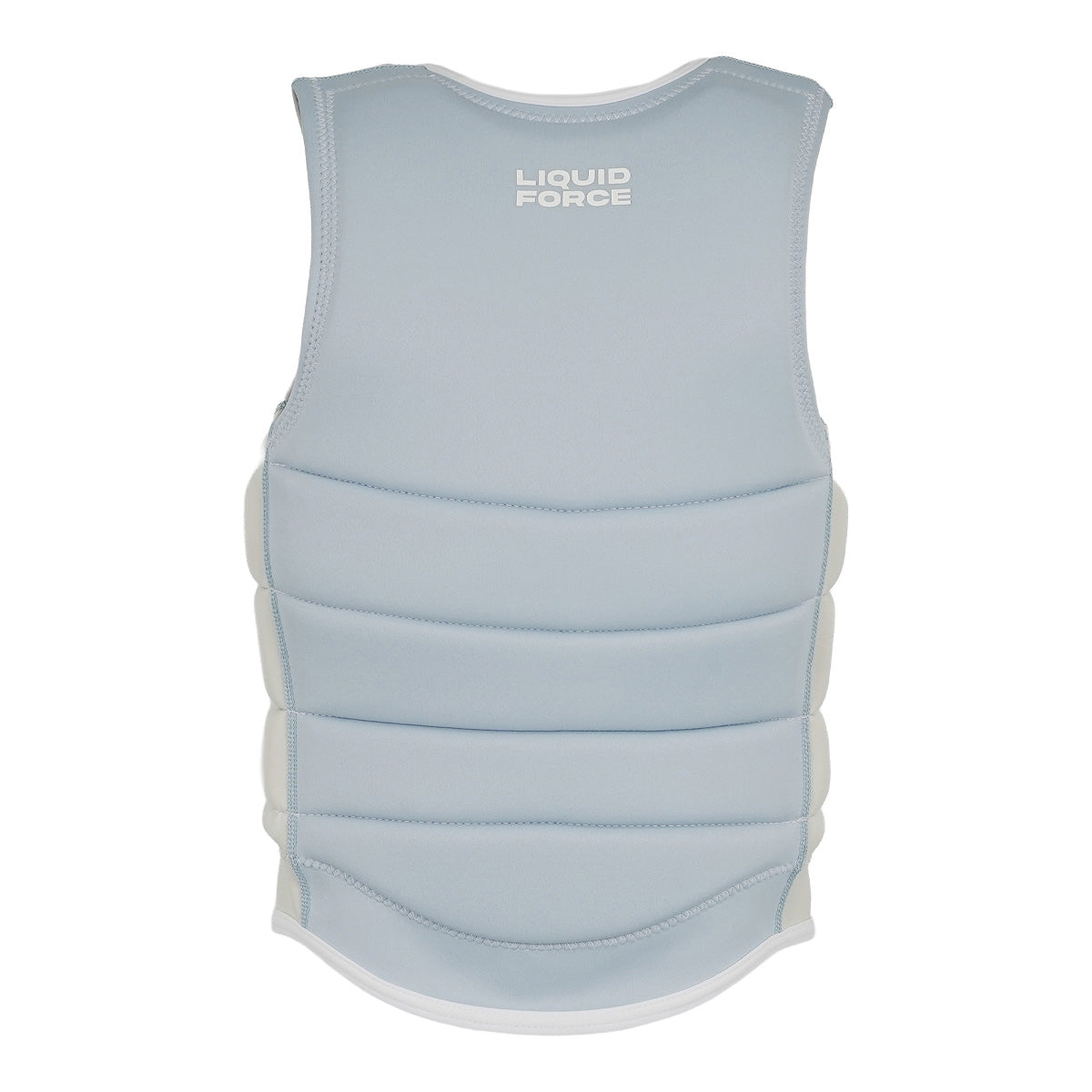 Back view of the Haven Comp Vest in powder blue with white Liquid Force logo at upper center.