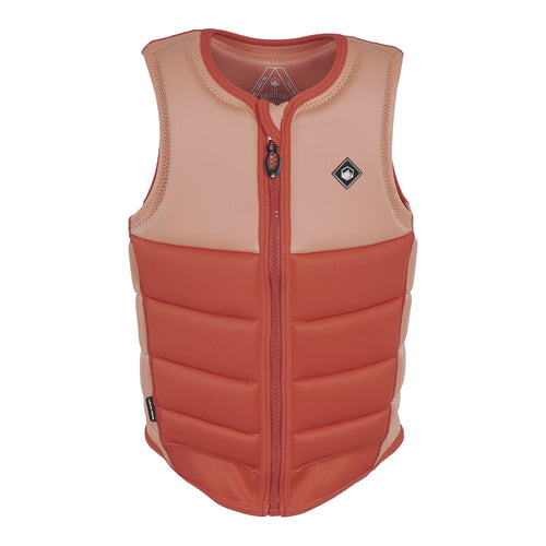 Front view of the Women's Haven Comp Vest in sherbert orange and blush with matching front zipper.