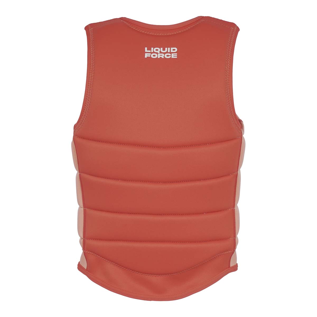 Back view of the sherbert Haven Comp Vest in solid orange with white Liquid Force logo at the top.