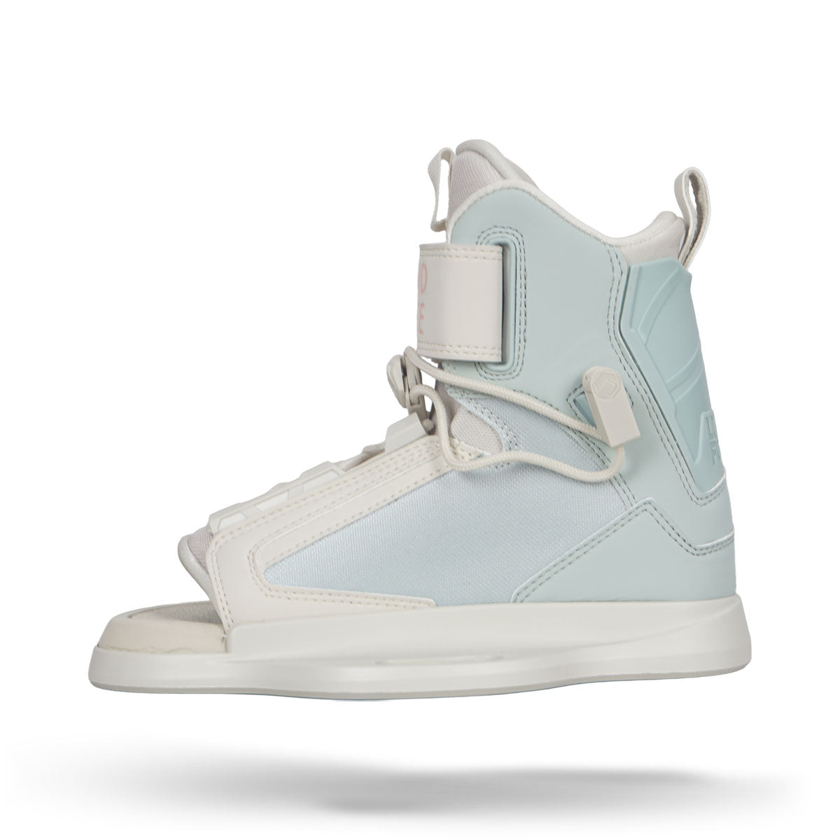 Side view of Dream 6R white and sky blue binding with closed laces.