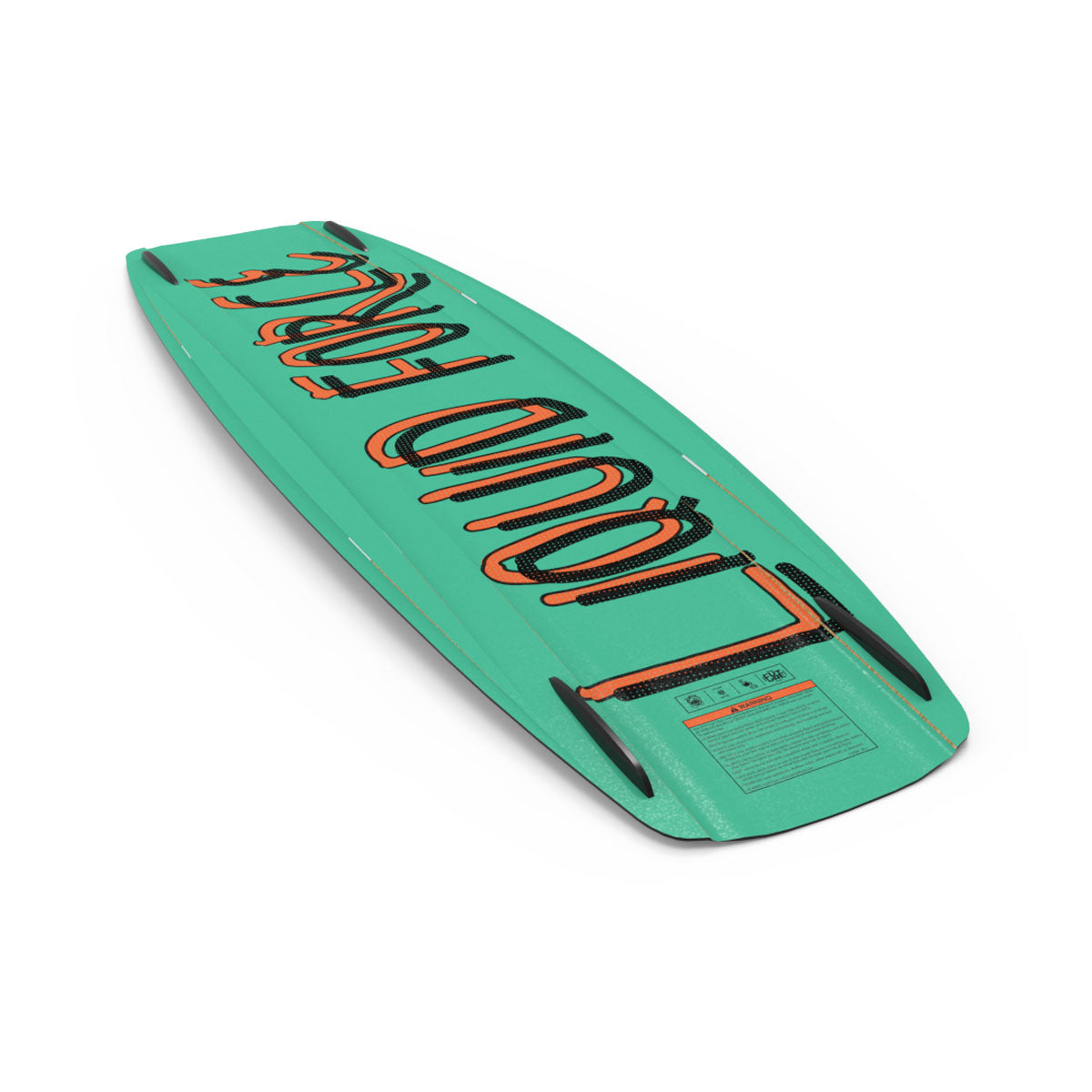 Angled back view of Holiday FS wakeboard with teal base and bold logo.