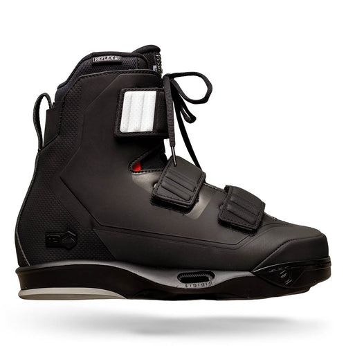 Side view of the Hook 4D binding in black with dual straps and lace-up closure.
