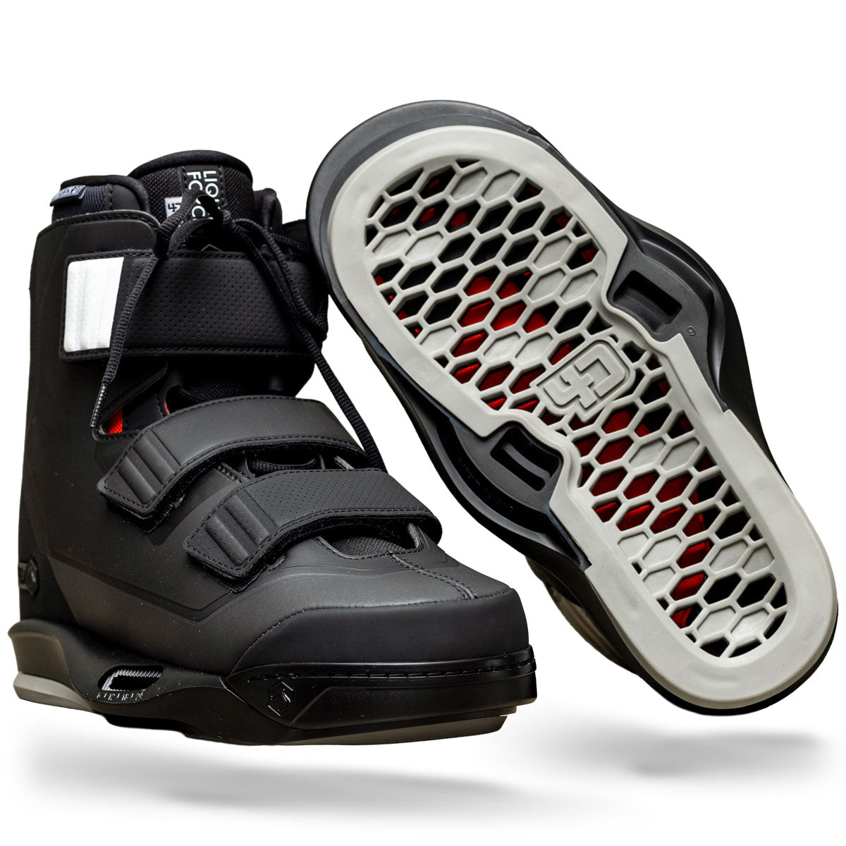 Angled view of Hook 4D black bindings showing sole detail.