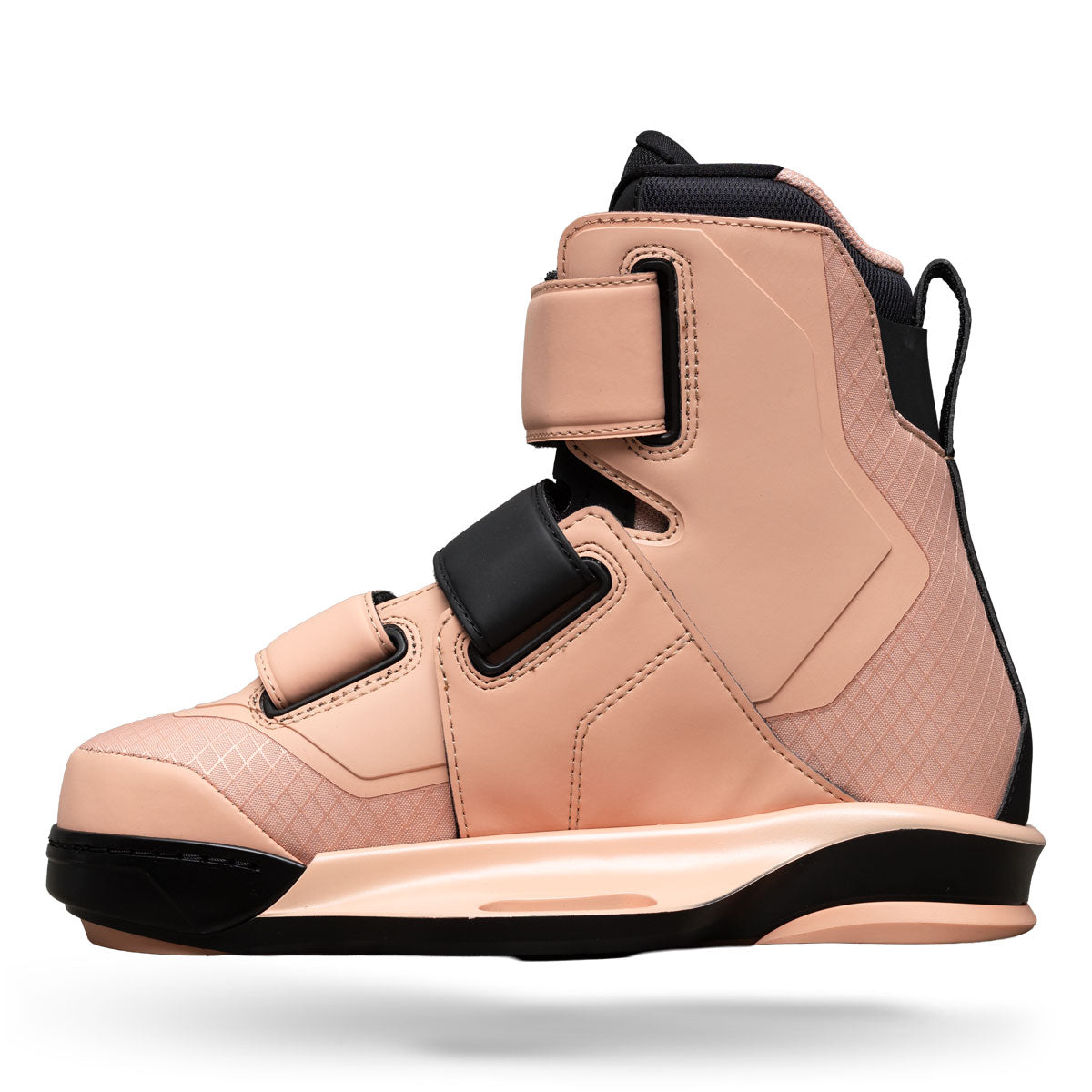 Opposite side view of Hook 6X binding in coral with dual black straps.