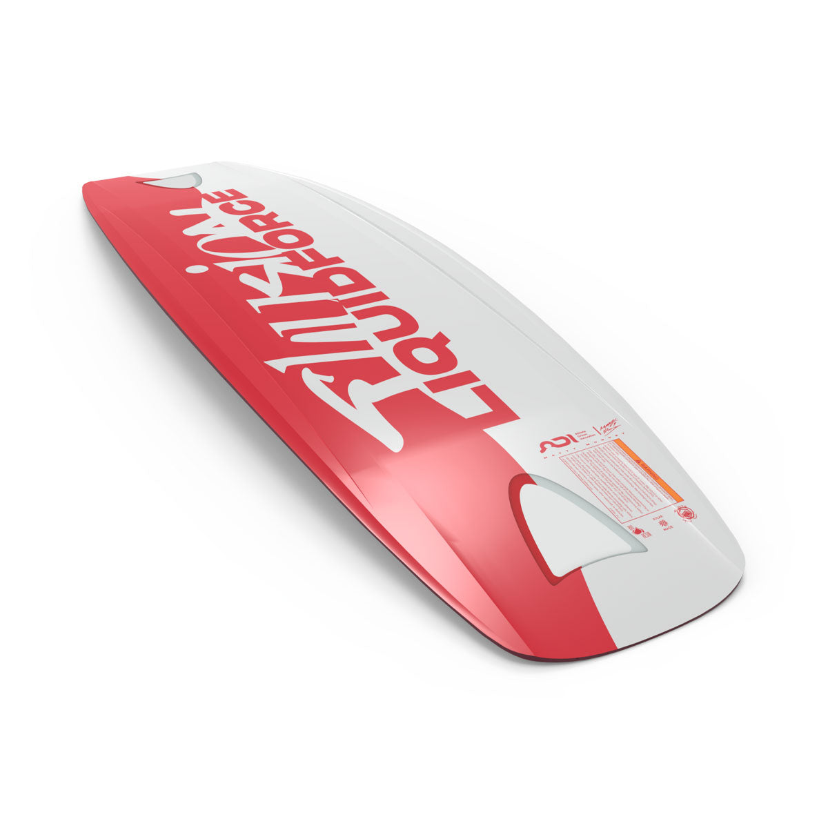 Underside angled view of Illusion wakeboard with bold red Liquid Force logo.