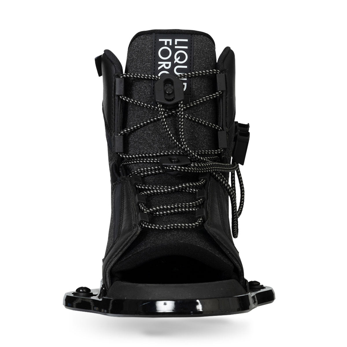 Front view of Index 6R black binding with lace-up design.