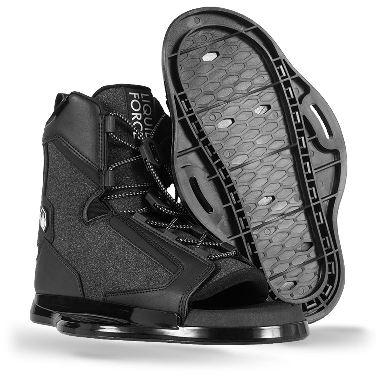 Angled view of Index 6R black bindings showing base sole detail.