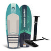 Top and base view of Launch foil board in teal and gray with Alloy Launch 1200 FuseLock foil.